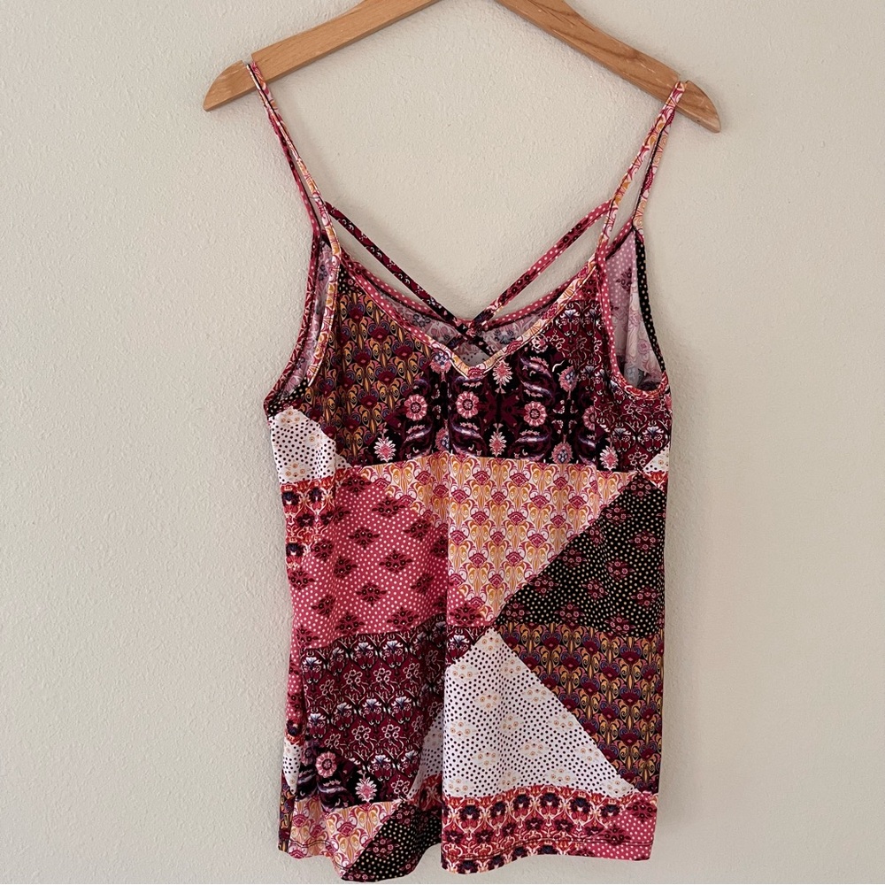 Womens Tank Top Medium Scoop Neck Swing Hem Patchwork Boho Festival Eclectic - Picture 3 of 8